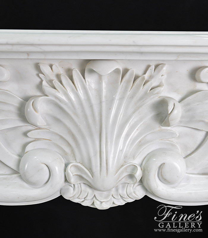 Marble Fireplaces  - Simple Shell Motif Mantel In Statuary Marble - MFP-1758
